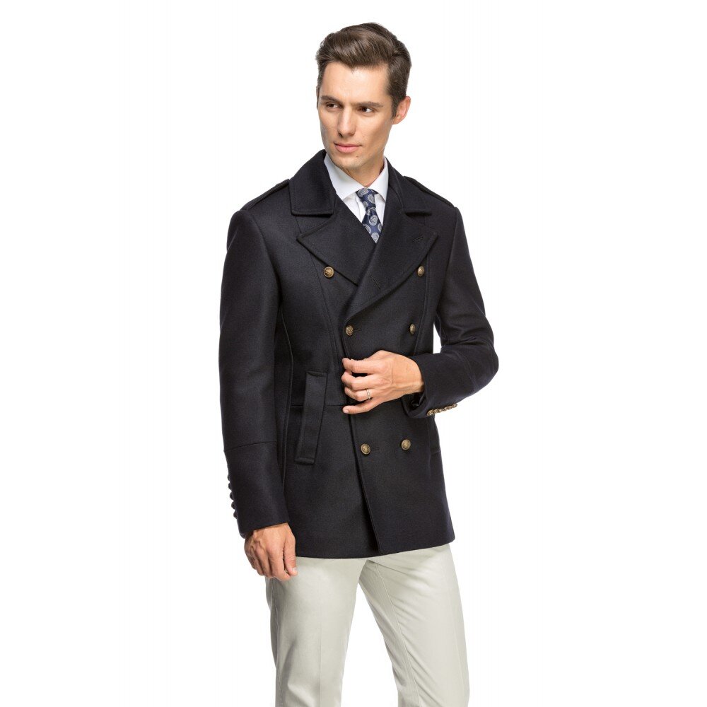 Men's coat with two rows of navy blue buttons B102